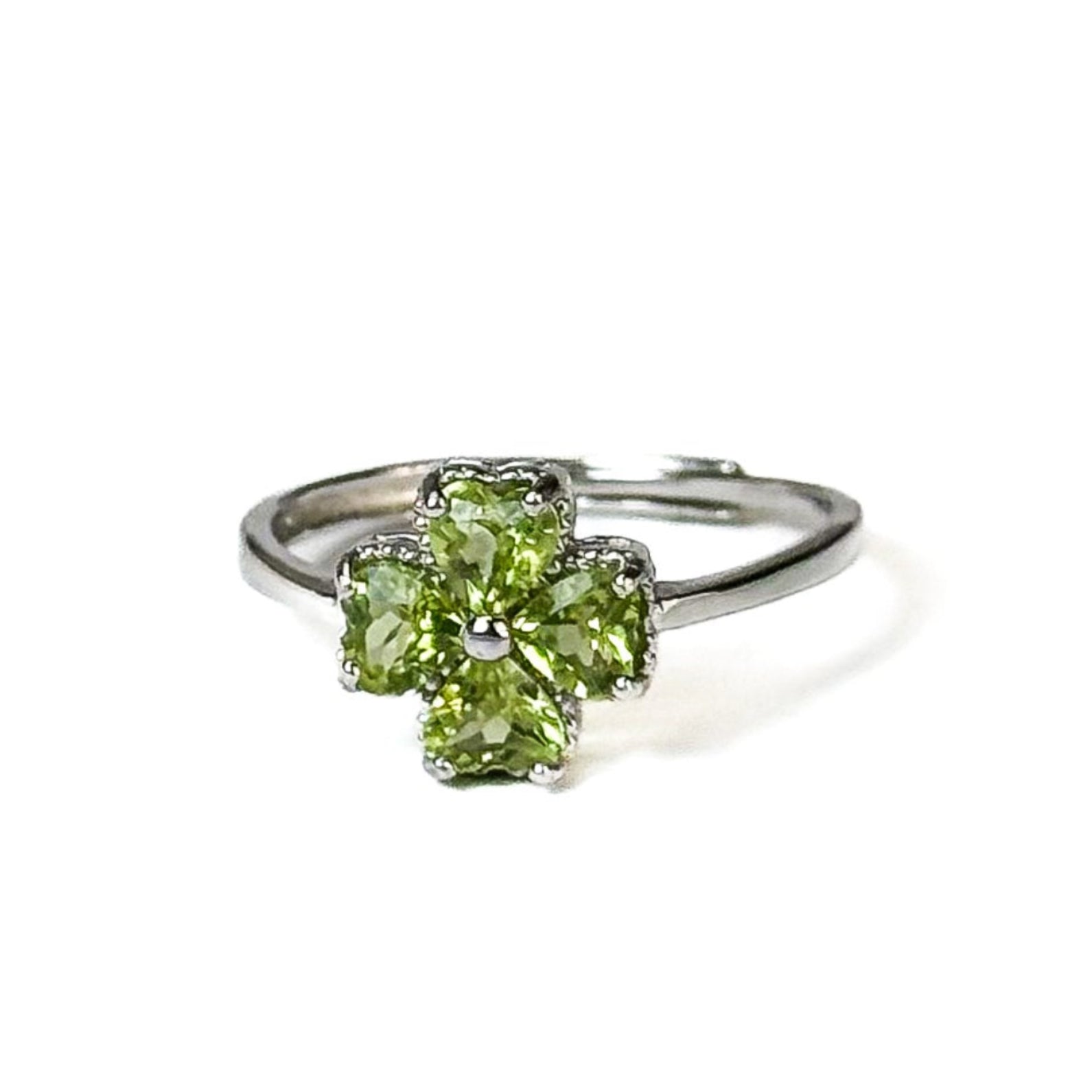 Peridot Four Leaf Clover Charm Ring