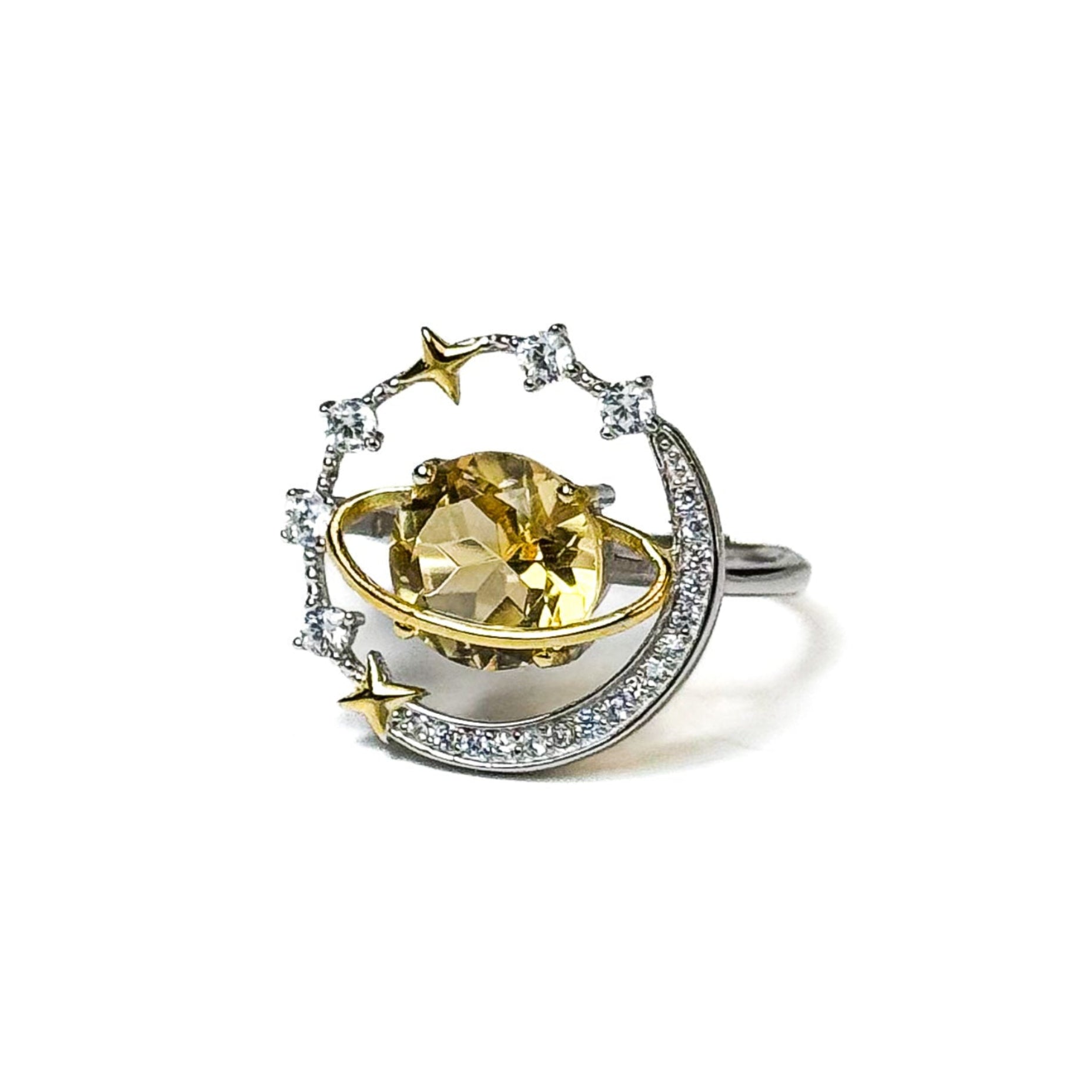 Citrine Planet Engraved Ring