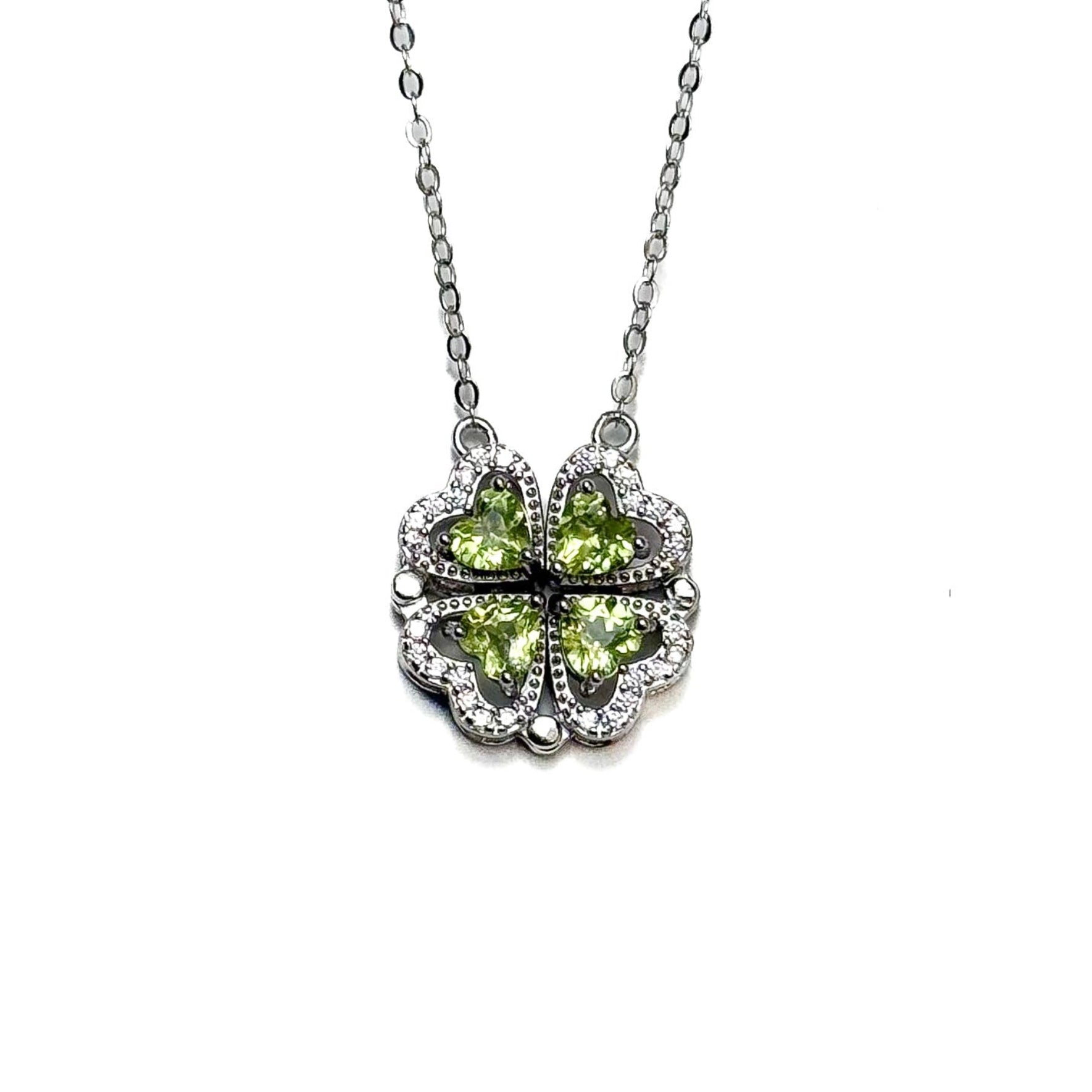Peridot/Olivine Four-Leaf Clover Pendant Necklace