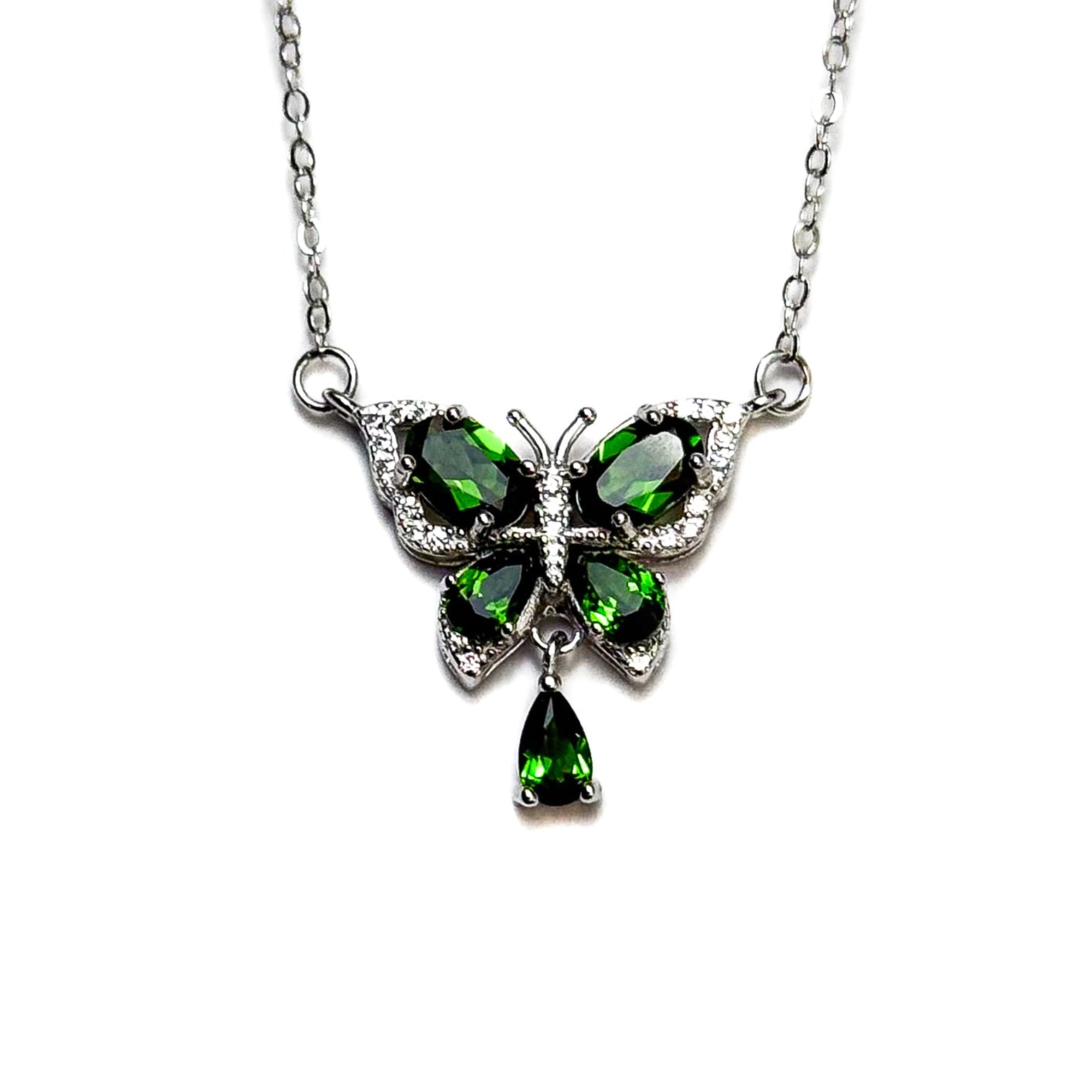 Diopside Butterfly Charm Necklace