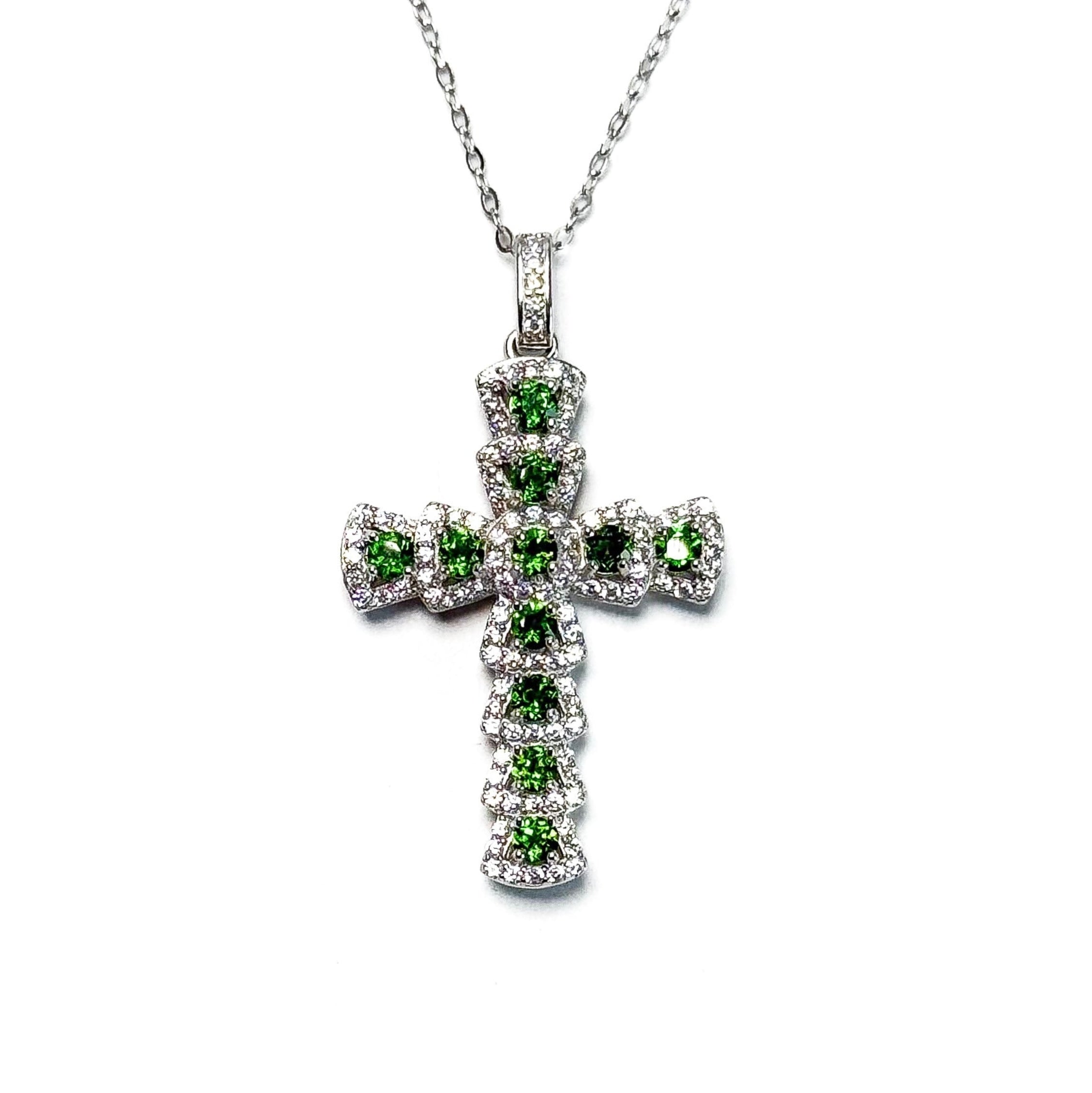 Diopside Cross Charm Necklace