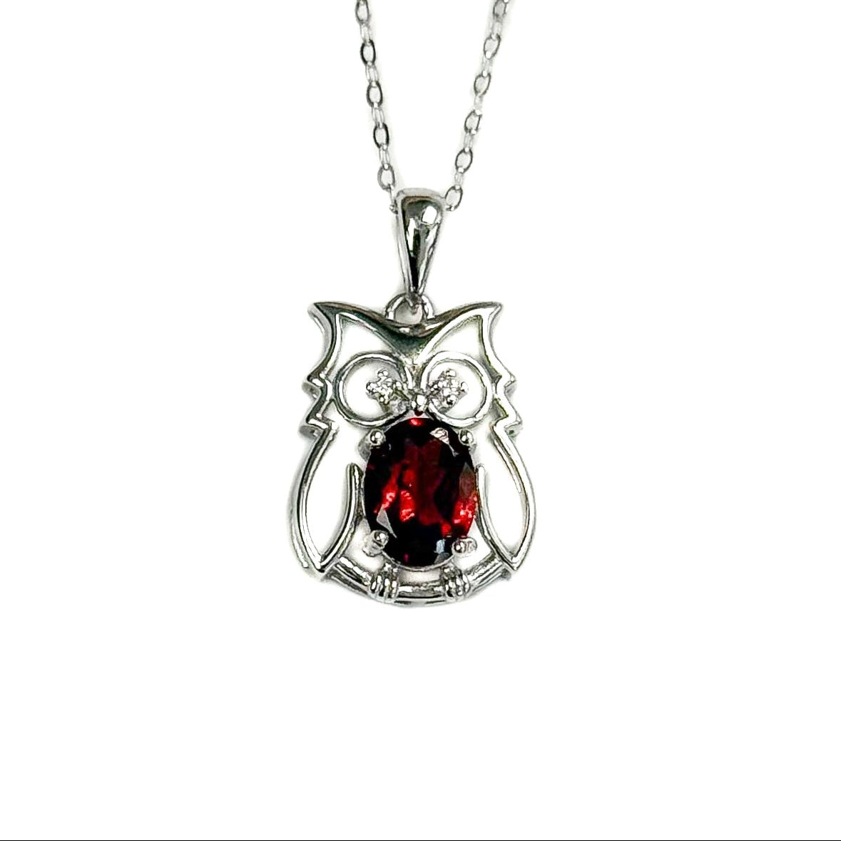 Garnet Owl Charm Necklace